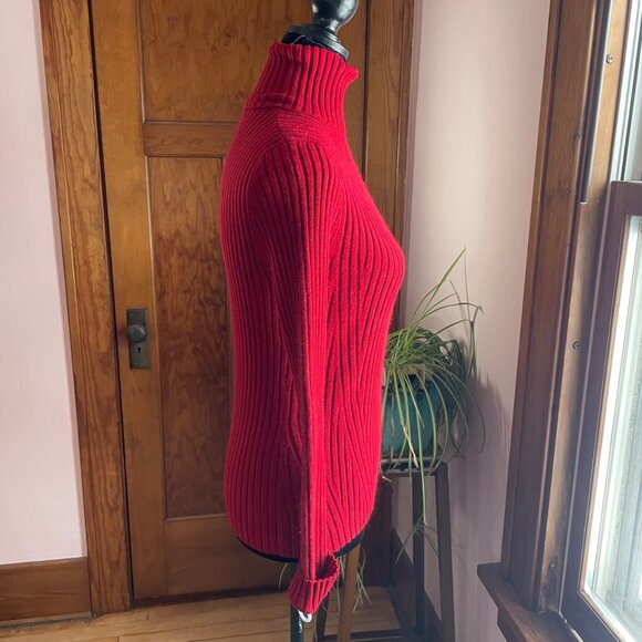 Red Ribbed Turtleneck Sweater Fitted Cuffed Sleeves Valentines Y2K M Coquette - Picture 3 of 9